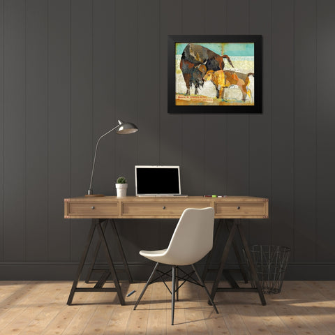 Bison and Baby Black Modern Wood Framed Art Print by Anderson, Traci