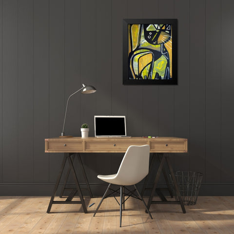 One Yellow Cat Black Modern Wood Framed Art Print by Avila, Gabriela