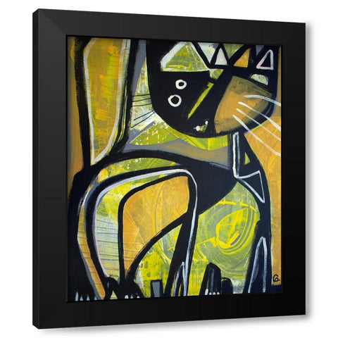 One Yellow Cat Black Modern Wood Framed Art Print with Double Matting by Avila, Gabriela