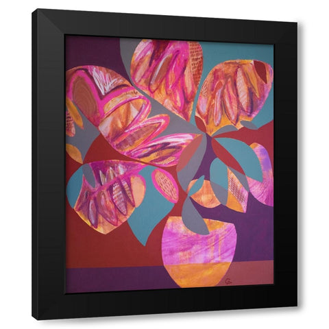 Pink Flowers Black Modern Wood Framed Art Print by Avila, Gabriela