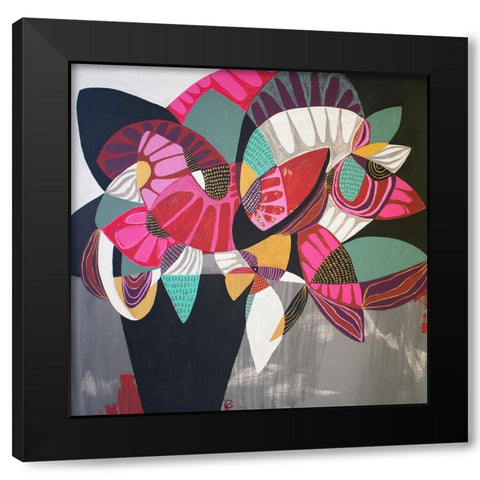 Paper Flowers Black Modern Wood Framed Art Print by Avila, Gabriela