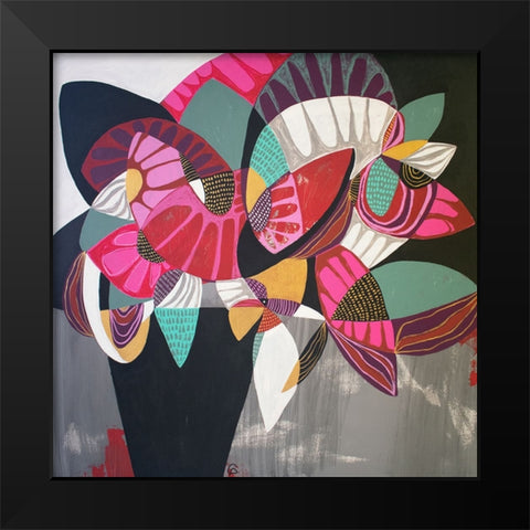 Paper Flowers Black Modern Wood Framed Art Print by Avila, Gabriela