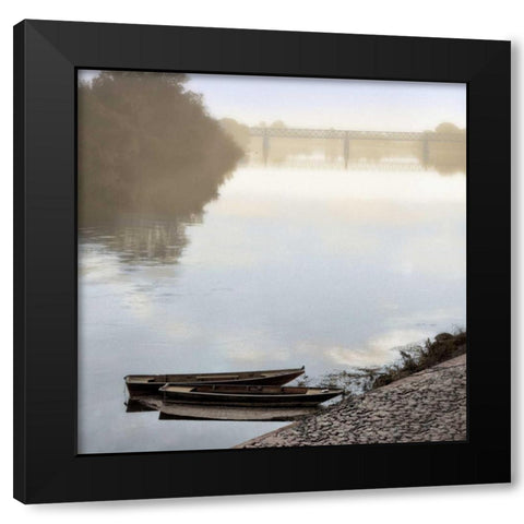 Boats on the Seine #2 Black Modern Wood Framed Art Print with Double Matting by Blaustein, Alan
