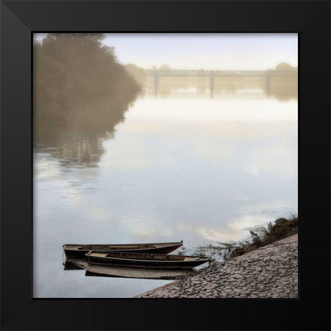 Boats on the Seine #2 Black Modern Wood Framed Art Print by Blaustein, Alan