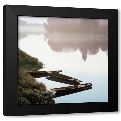 Boats on the Seine #1 Black Modern Wood Framed Art Print with Double Matting by Blaustein, Alan