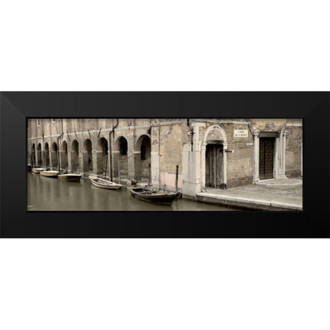 Canal Boats with Passageway Black Modern Wood Framed Art Print by Blaustein, Alan
