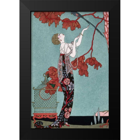 Fashion Illustration 1914 Black Modern Wood Framed Art Print by Barbier, Georges