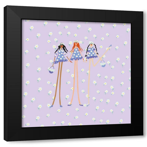 Flower Girls Black Modern Wood Framed Art Print with Double Matting by Benchetrit, Caroline