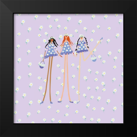 Flower Girls Black Modern Wood Framed Art Print by Benchetrit, Caroline