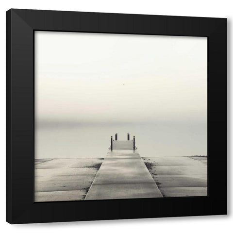 Pier and Seagull Black Modern Wood Framed Art Print with Double Matting by Bell, Nicholas
