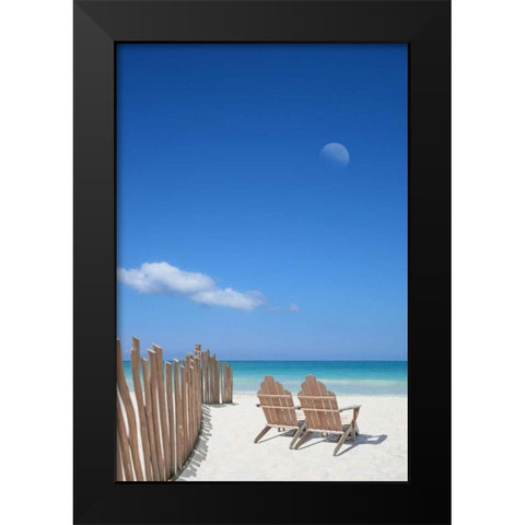 Chairs under the Moon Black Modern Wood Framed Art Print by Bay, Noah