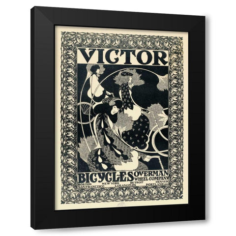 Victor Bicycles - vertical - monochrome Black Modern Wood Framed Art Print by Bradley, William Henry