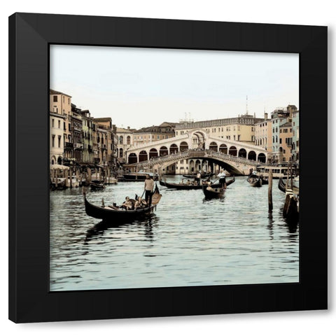 Ponte Rialto con Gondolas Black Modern Wood Framed Art Print with Double Matting by Blaustein, Alan
