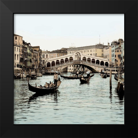 Ponte Rialto con Gondolas Black Modern Wood Framed Art Print by Blaustein, Alan