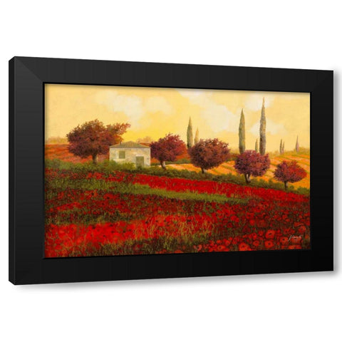 Papaveri Toscana II Black Modern Wood Framed Art Print with Double Matting by Borelli, Guido