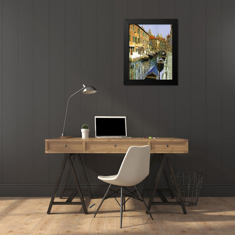 La Barche Sul Canale Black Modern Wood Framed Art Print by Borelli, Guido