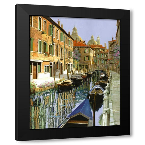 La Barche Sul Canale Black Modern Wood Framed Art Print with Double Matting by Borelli, Guido
