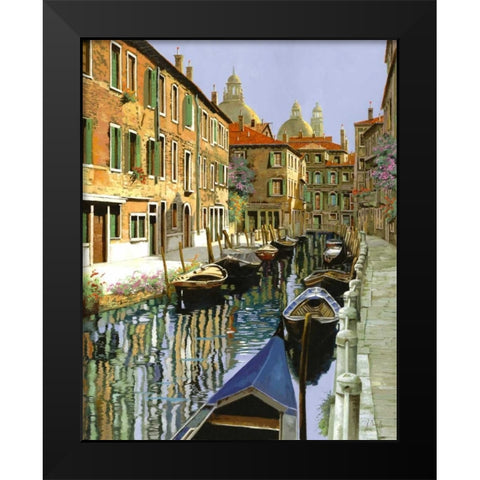 La Barche Sul Canale Black Modern Wood Framed Art Print by Borelli, Guido