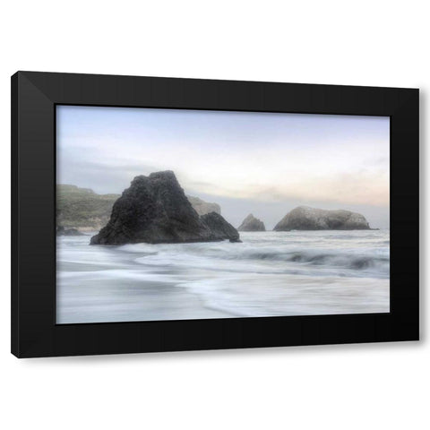 Crescent Beach Waves 1 Black Modern Wood Framed Art Print with Double Matting by Blaustein, Alan