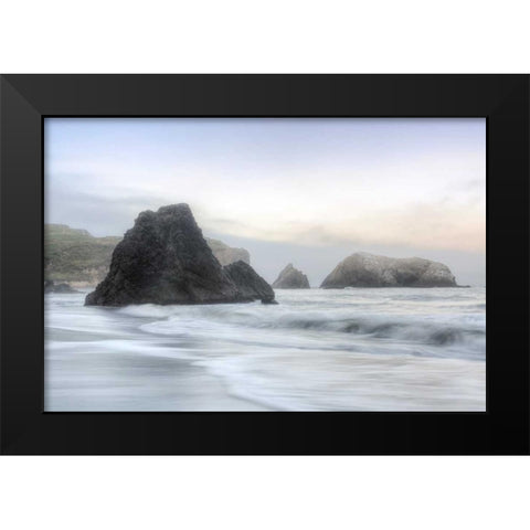 Crescent Beach Waves 1 Black Modern Wood Framed Art Print by Blaustein, Alan