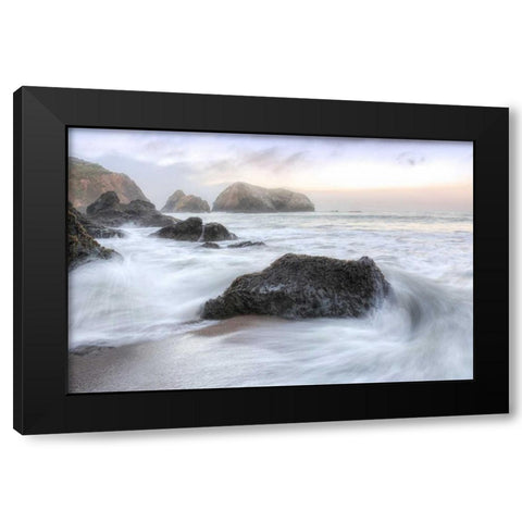 Crescent Beach Waves 2 Black Modern Wood Framed Art Print by Blaustein, Alan