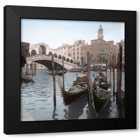 Rialto Bridge Gondolas Black Modern Wood Framed Art Print by Blaustein, Alan