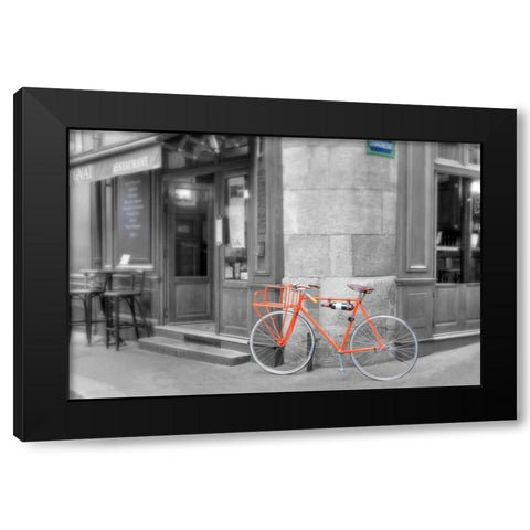 Orange Bicyclette Black Modern Wood Framed Art Print with Double Matting by Blaustein, Alan