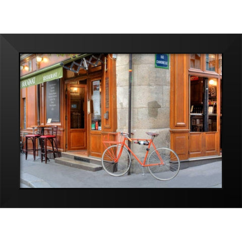 Orange Bicycle, Paris Black Modern Wood Framed Art Print by Blaustein, Alan