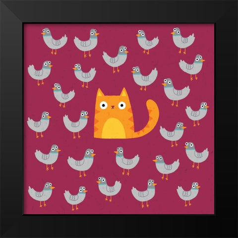 Cat amongst the Pigeons Black Modern Wood Framed Art Print by Buxton, Michael