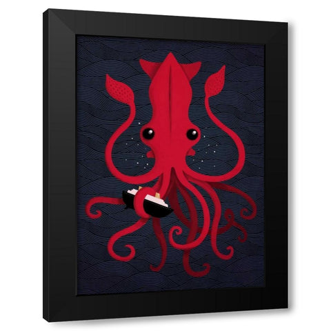Kraken Attaken Black Modern Wood Framed Art Print by Buxton, Michael