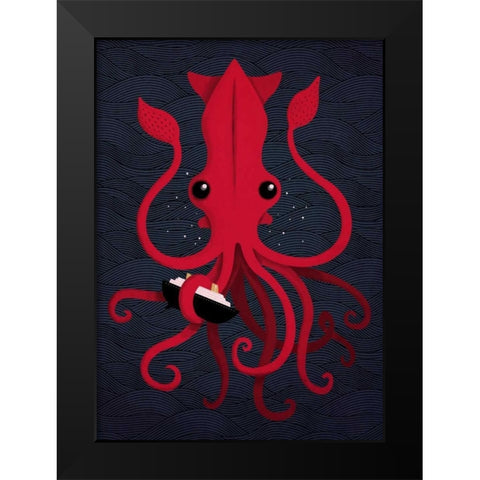 Kraken Attaken Black Modern Wood Framed Art Print by Buxton, Michael
