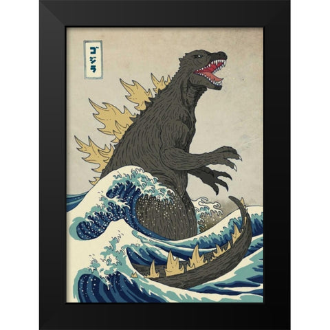 The Great Monster off Kanagawa Black Modern Wood Framed Art Print by Buxton, Michael