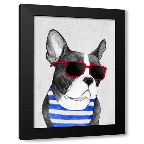 Frenchie Summer Style Black Modern Wood Framed Art Print with Double Matting by Barruf