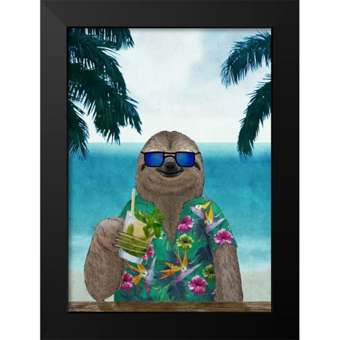 Sloth on Summer Holidays Black Modern Wood Framed Art Print by Barruf