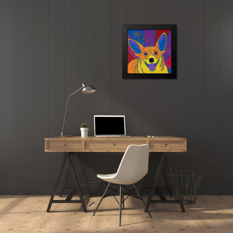 Joyful Corgi Black Modern Wood Framed Art Print by Bond, Angela