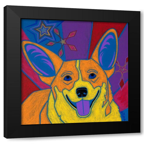 Joyful Corgi Black Modern Wood Framed Art Print with Double Matting by Bond, Angela