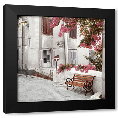 Mediterranean Bench Black Modern Wood Framed Art Print by Blaustein, Alan