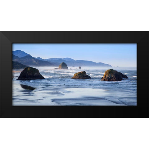 Cannon Beach Black Modern Wood Framed Art Print by Broom, Michael