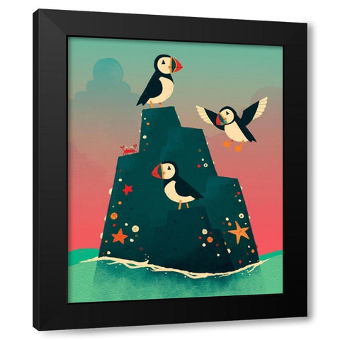 Puffin Rock Black Modern Wood Framed Art Print by Buxton, Michael
