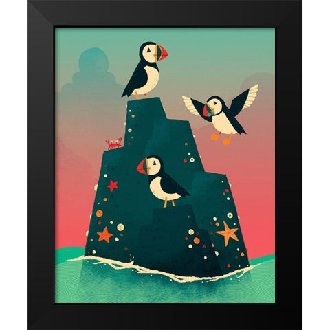 Puffin Rock Black Modern Wood Framed Art Print by Buxton, Michael