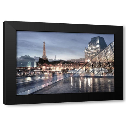 Louvre with Eiffel Tower Vista #1 Black Modern Wood Framed Art Print by Blaustein, Alan