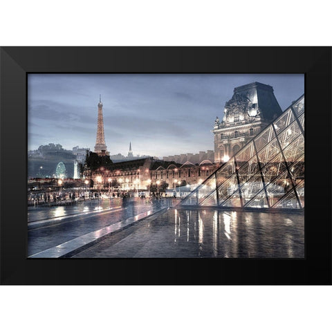 Louvre with Eiffel Tower Vista #1 Black Modern Wood Framed Art Print by Blaustein, Alan