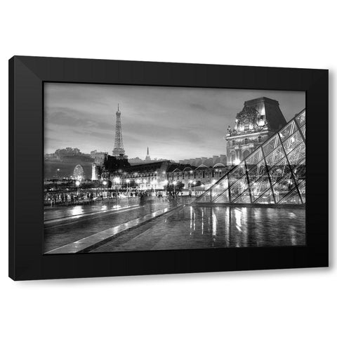 Louvre with Eiffel Tower Vista #2 Black Modern Wood Framed Art Print by Blaustein, Alan
