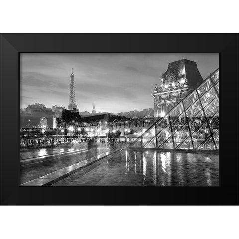 Louvre with Eiffel Tower Vista #2 Black Modern Wood Framed Art Print by Blaustein, Alan