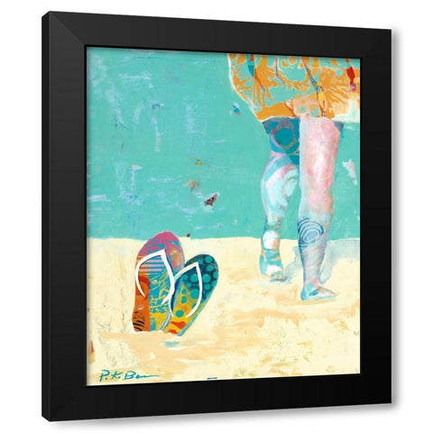 Flip Flops on the Beach Black Modern Wood Framed Art Print by Beer, Pamela K.