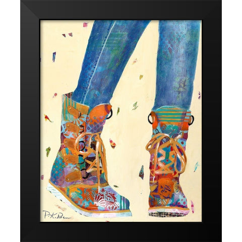 Hiking Boots Black Modern Wood Framed Art Print by Beer, Pamela K.