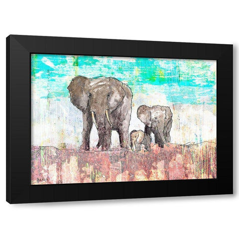Elephant Family Black Modern Wood Framed Art Print by Baran, John