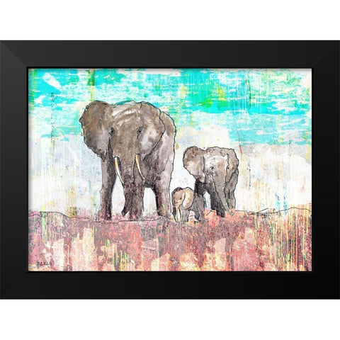 Elephant Family Black Modern Wood Framed Art Print by Baran, John
