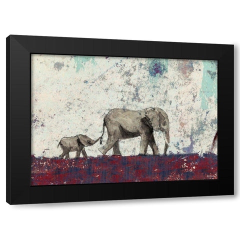 Elephant March Black Modern Wood Framed Art Print with Double Matting by Baran, John