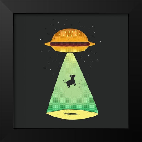 Burger Abduction Black Modern Wood Framed Art Print by Buxton, Michael